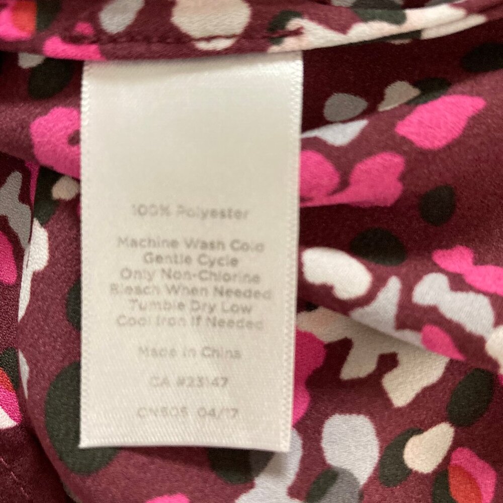 Talbots Sleeveless Confetti Top Burgundy Pink White Pleated Neckline Fun, Medium - Picture 12 of 12